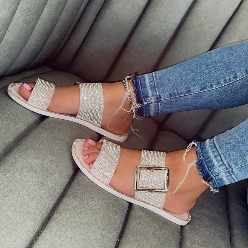 White bling flats sandals
